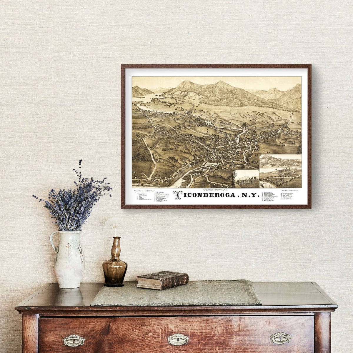 1884 Vintage Map Print of Ticonderoga, New York
