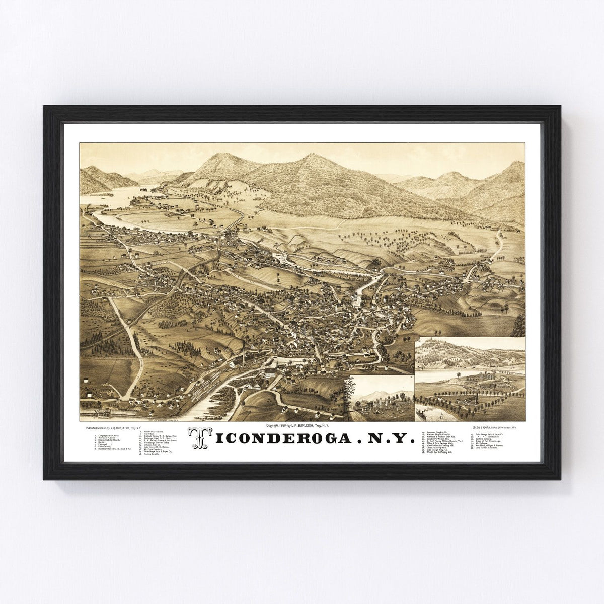 1884 Vintage Map Print of Ticonderoga, New York