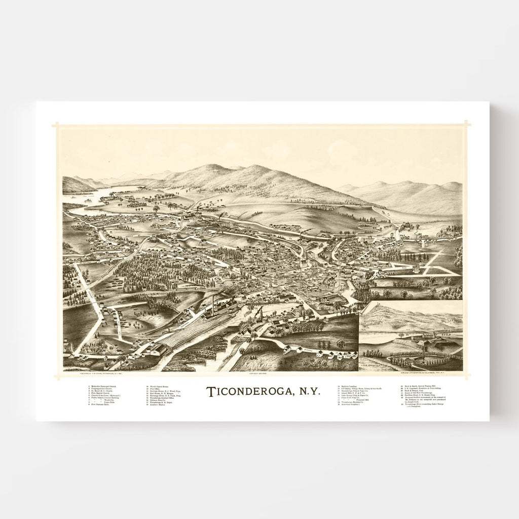 1891 Vintage Map Print of Ticonderoga, New York