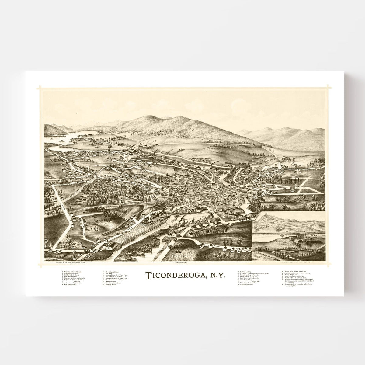 1891 Vintage Map Print of Ticonderoga, New York
