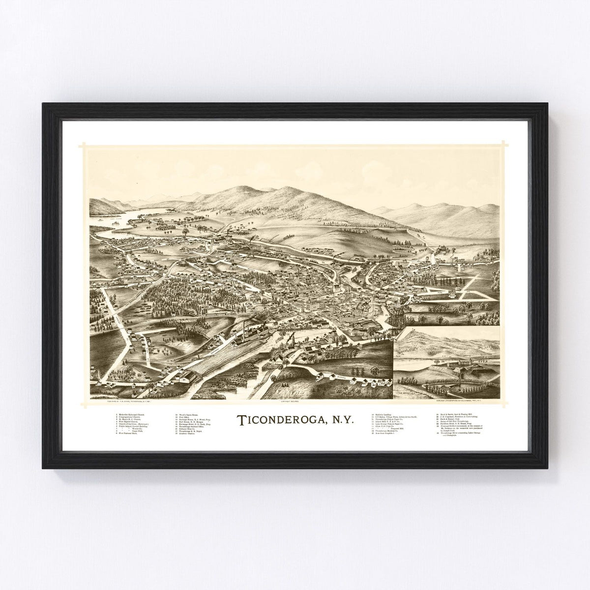 1891 Vintage Map Print of Ticonderoga, New York