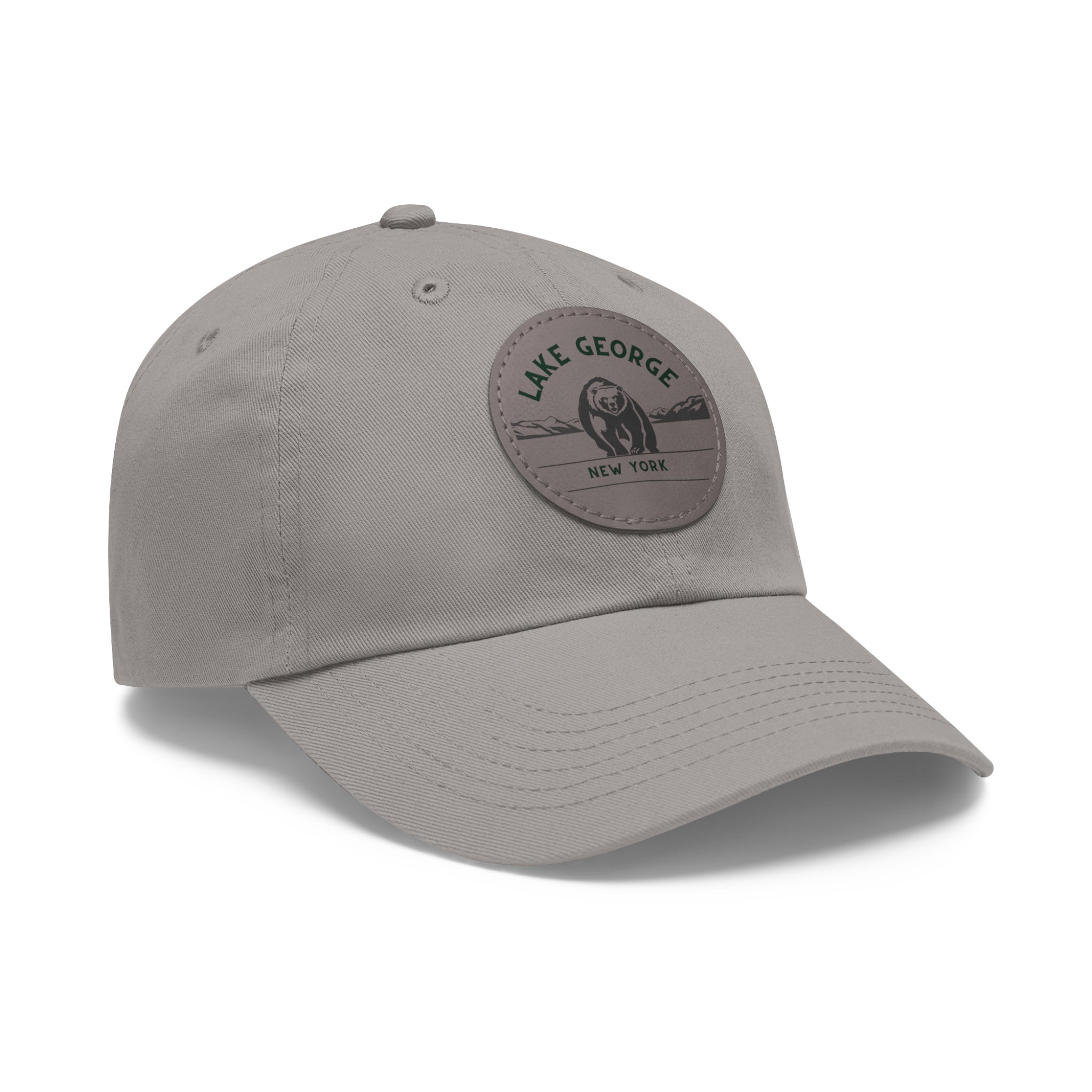 Lake George Round Leather Patch Dad Hat - Bear on Ice Design