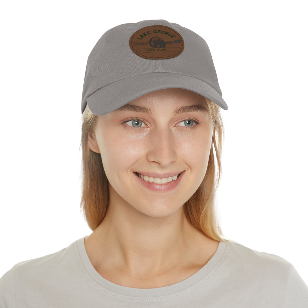 Lake George Round Leather Patch Dad Hat - Bear on Ice Design