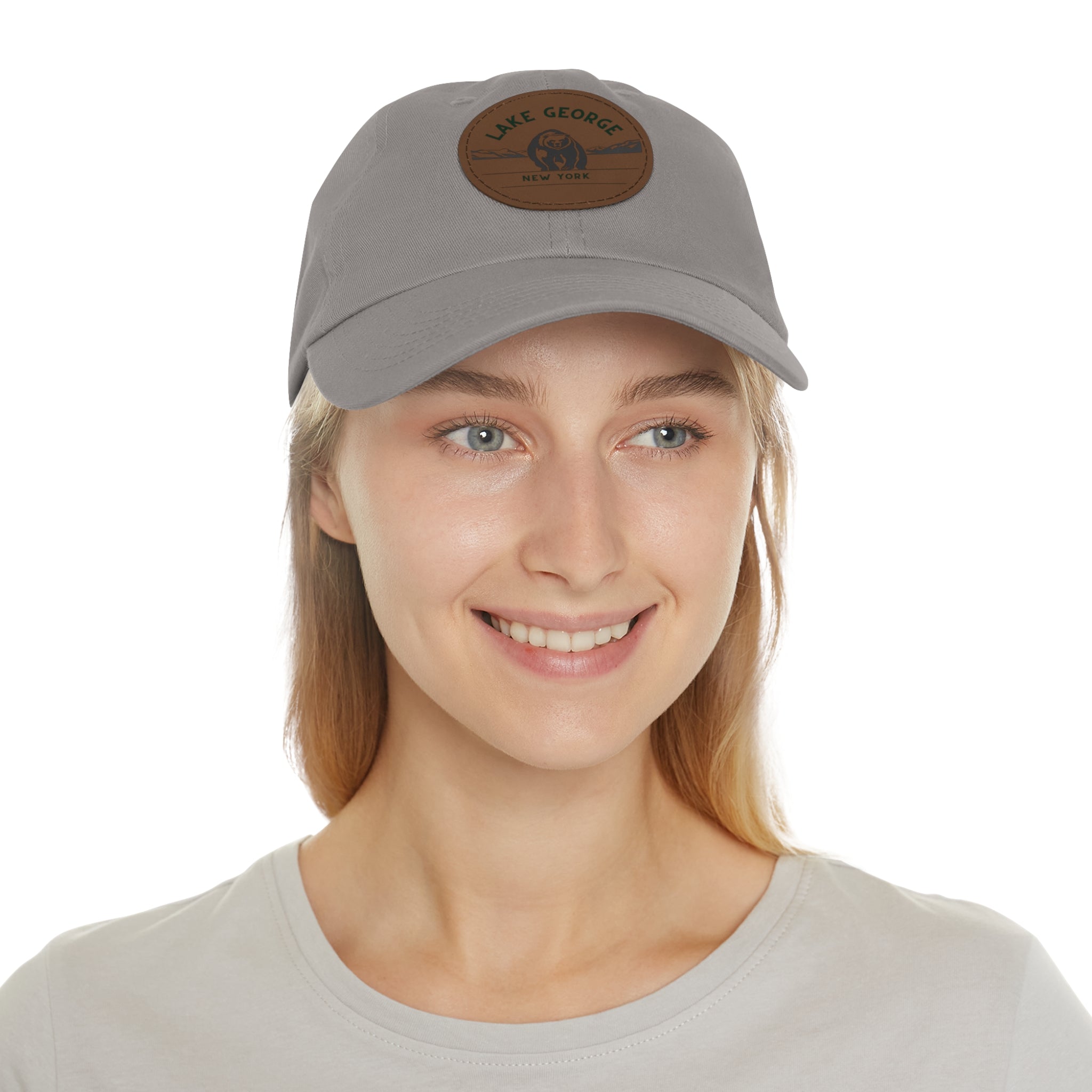 Lake George Round Leather Patch Dad Hat - Bear on Ice Design