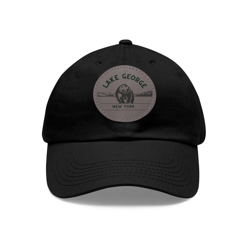 Lake George Round Leather Patch Dad Hat - Bear on Ice Design