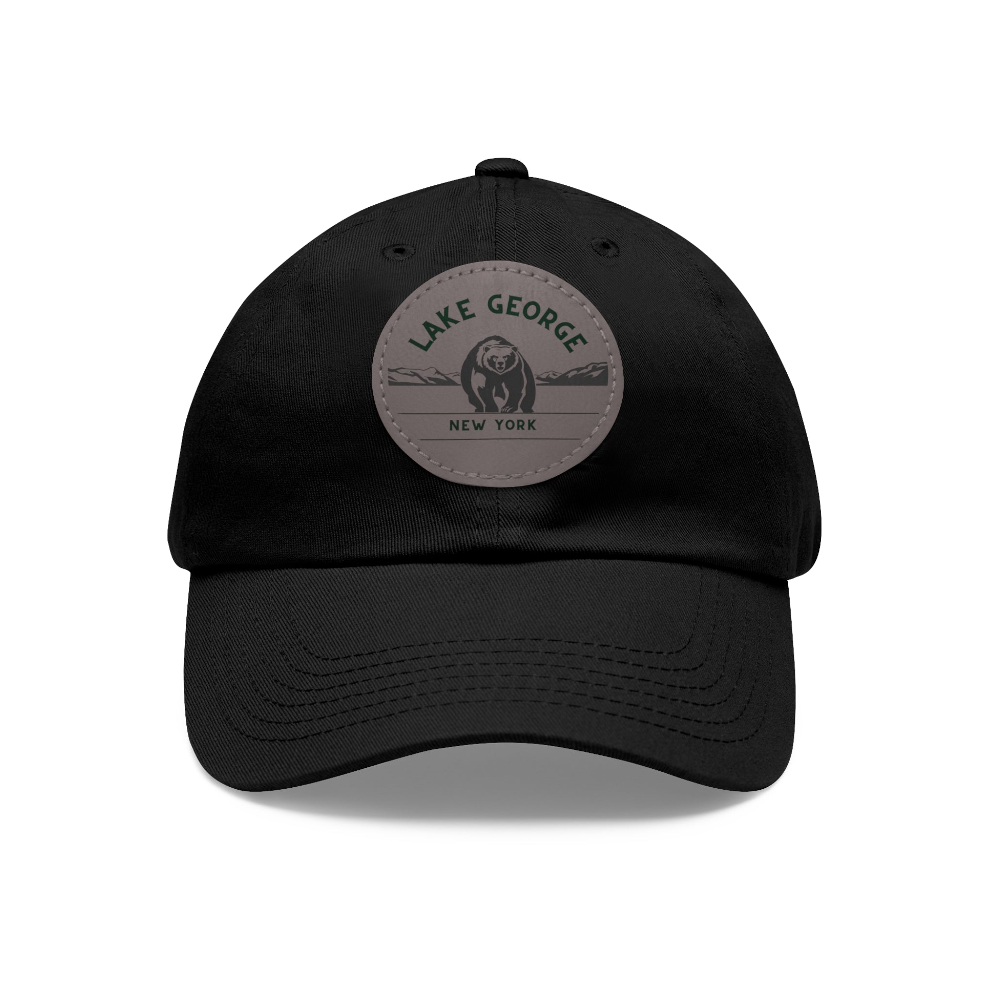 Lake George Round Leather Patch Dad Hat - Bear on Ice Design