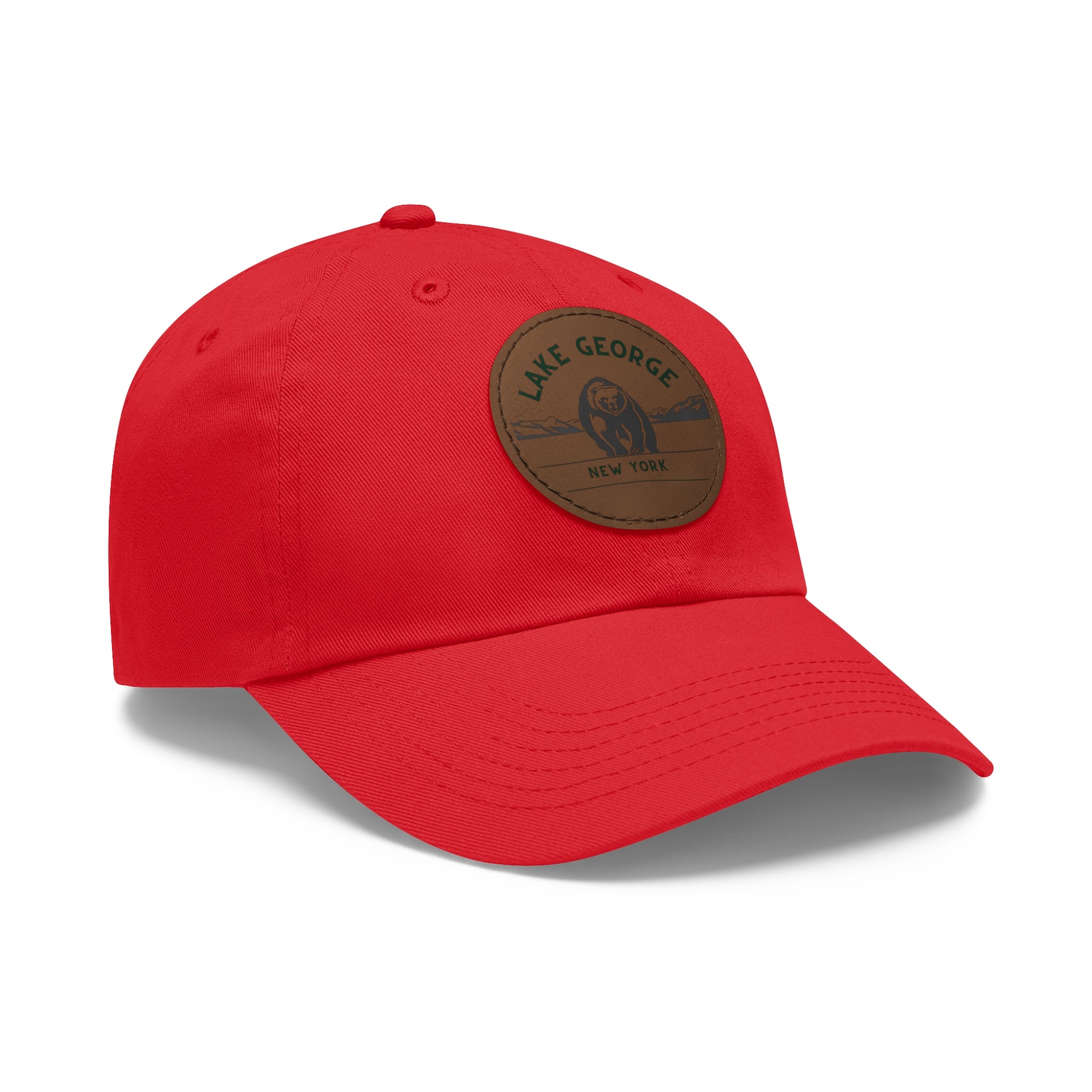 Lake George Round Leather Patch Dad Hat - Bear on Ice Design