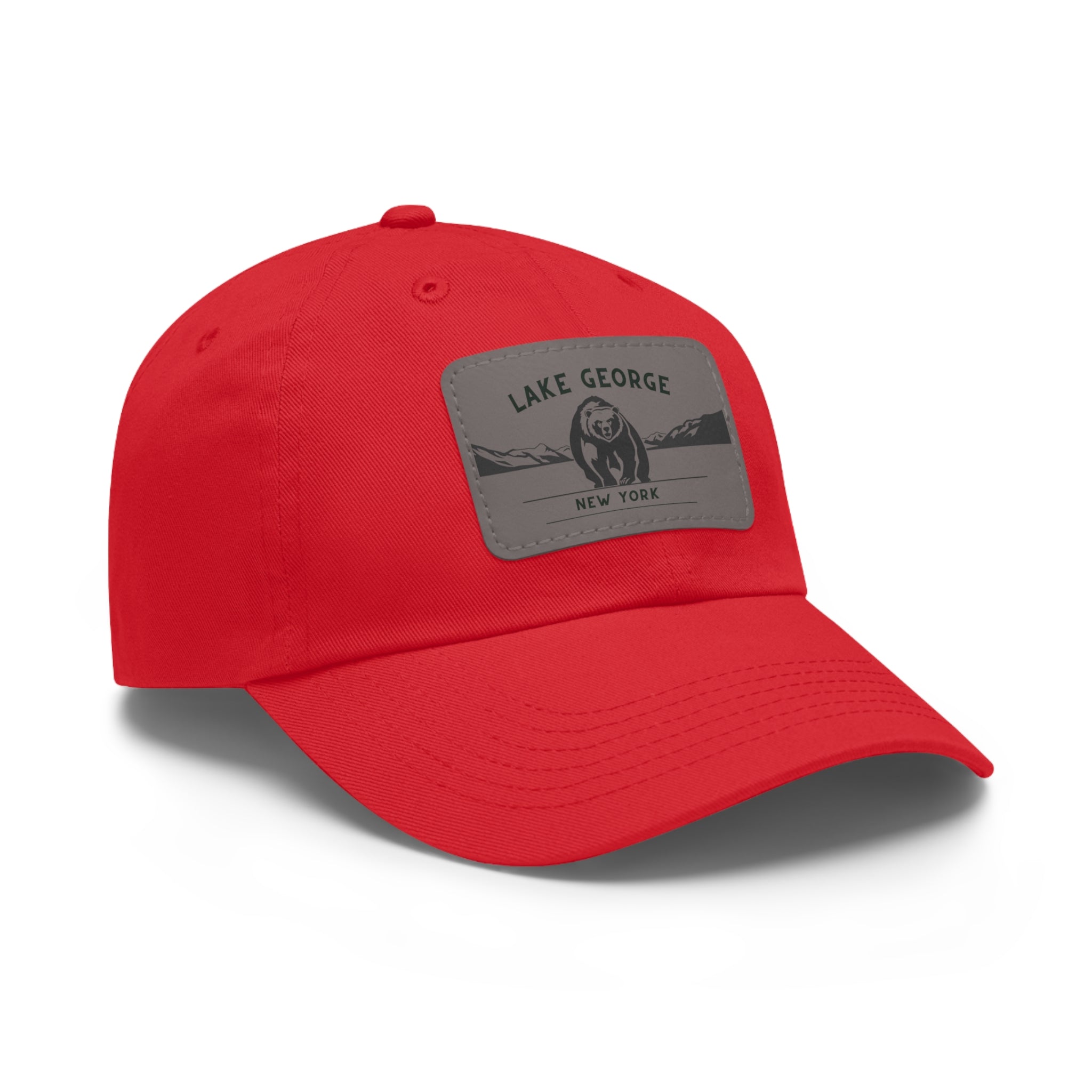 Lake George Dad Hat with Leather Patch - Bear on Ice Design