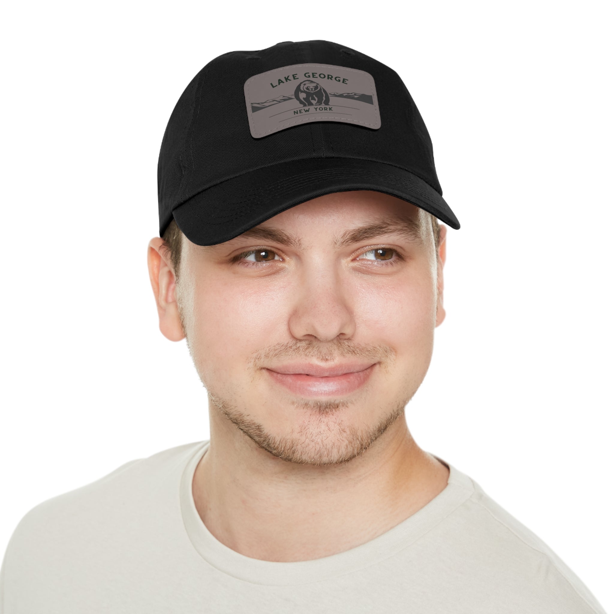 Lake George Dad Hat with Leather Patch - Bear on Ice Design