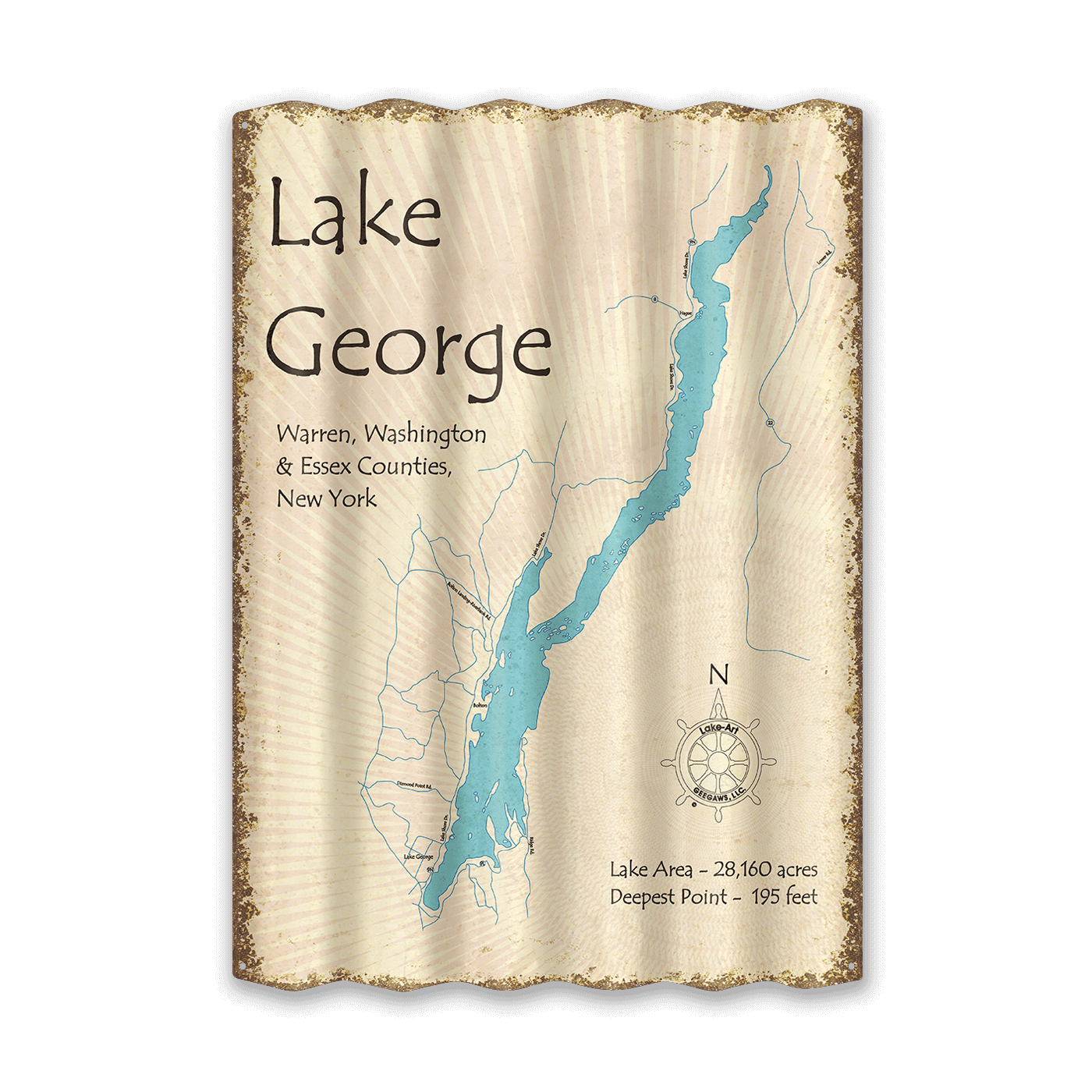 Lake George, New York - Corrugated Metal Wall Art