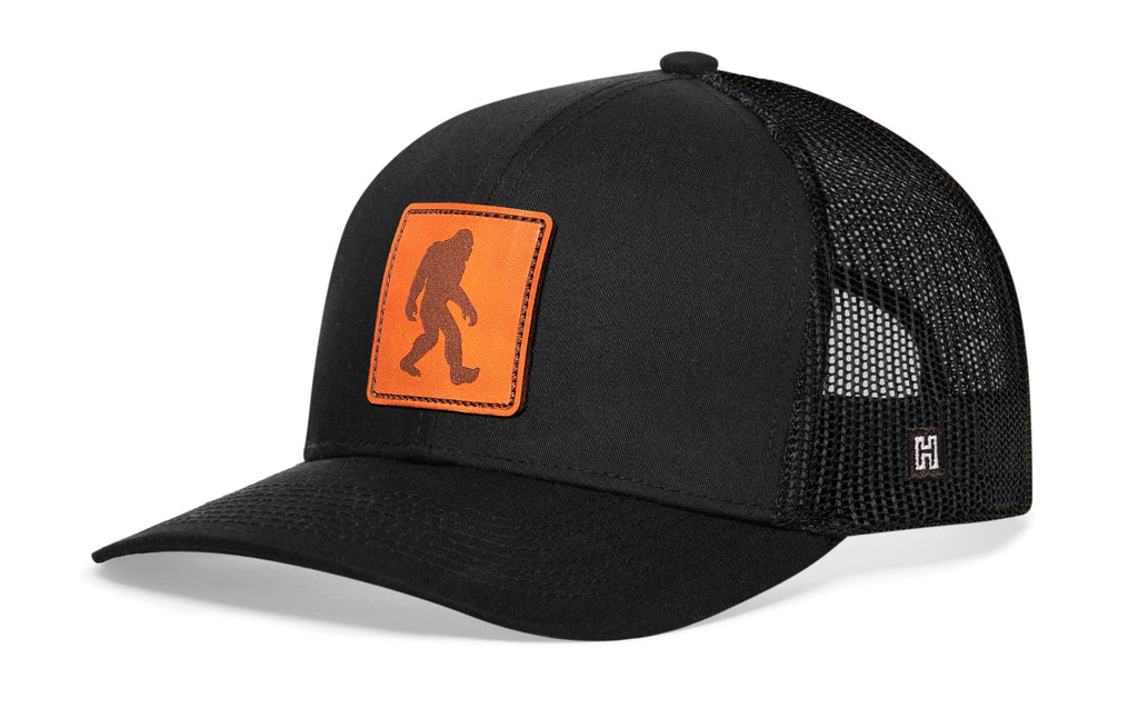 Bigfoot Leather Trucker Hat | Black Sasquatch Snapback by Haka
