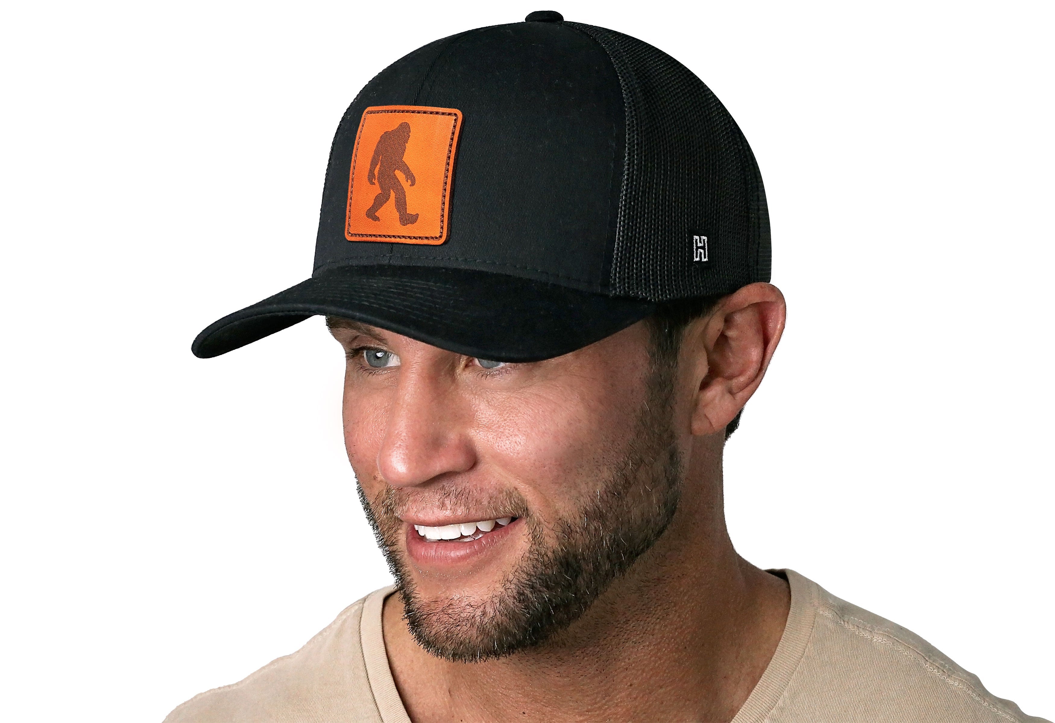 Bigfoot Leather Trucker Hat | Black Sasquatch Snapback by Haka