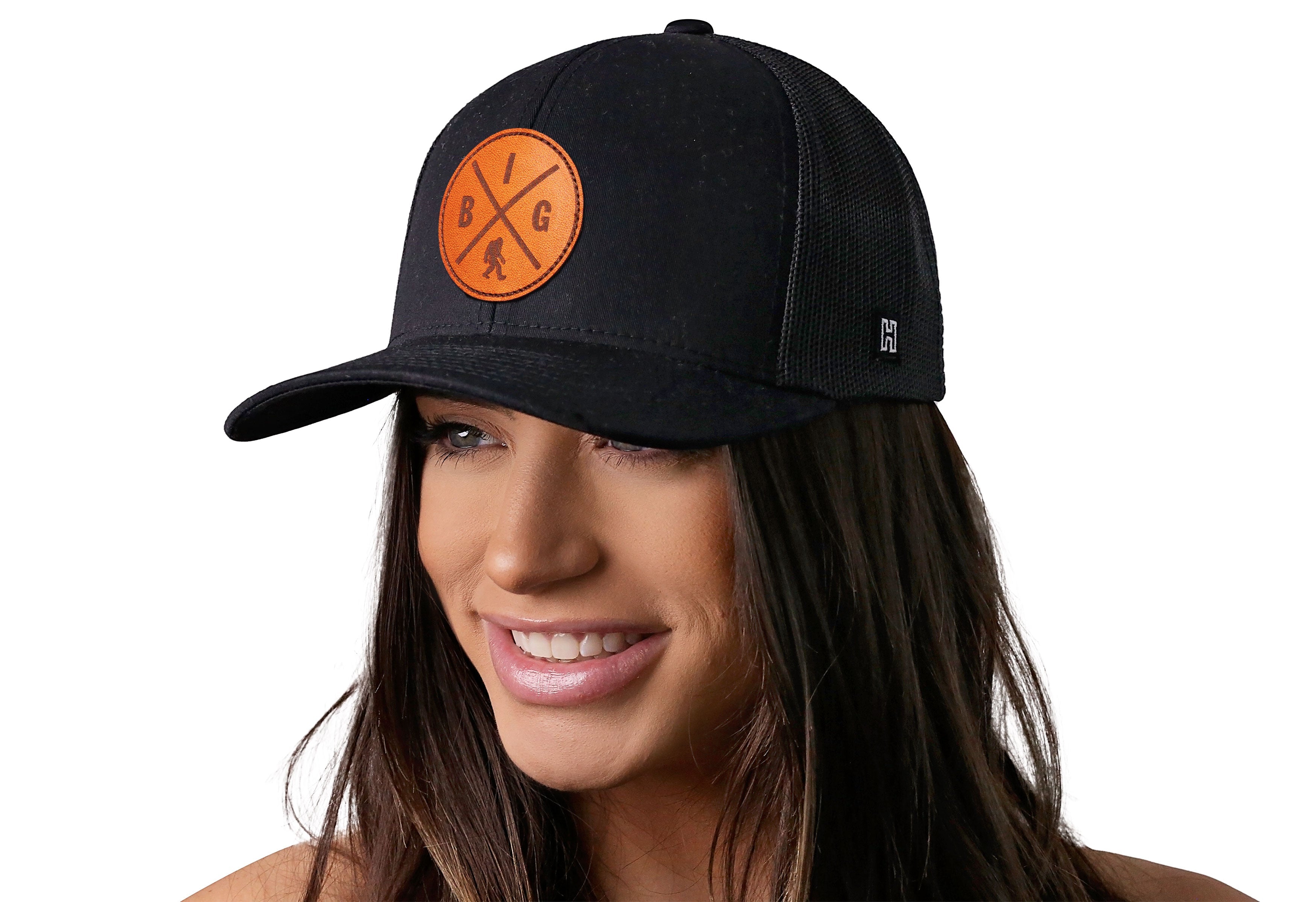 Bigfoot X Trucker Hat — Sasquatch Leather Patch Snapback, Black
