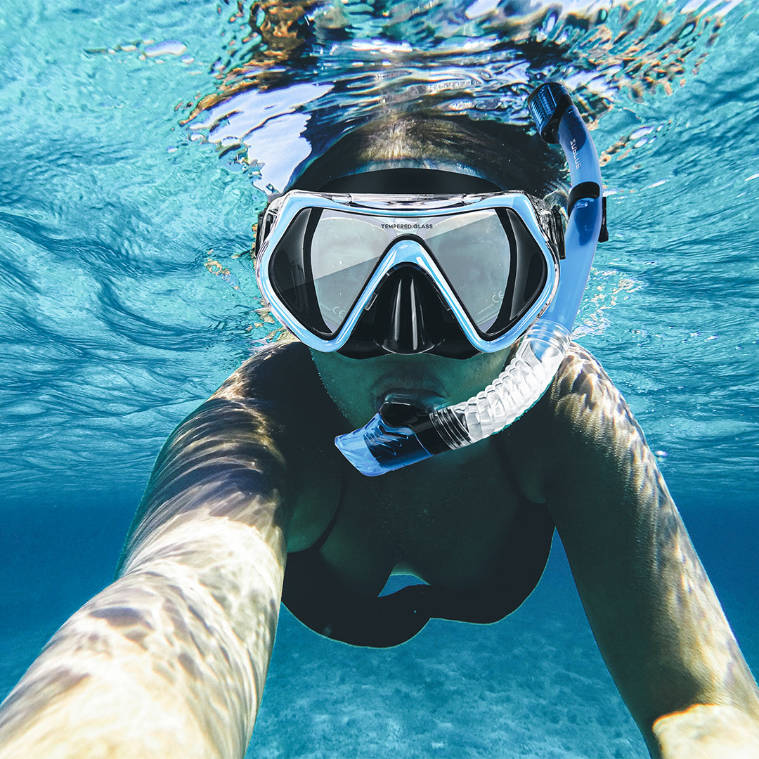 best snorkel goggles Dive Mask + Snorkel Set Light Blue Black