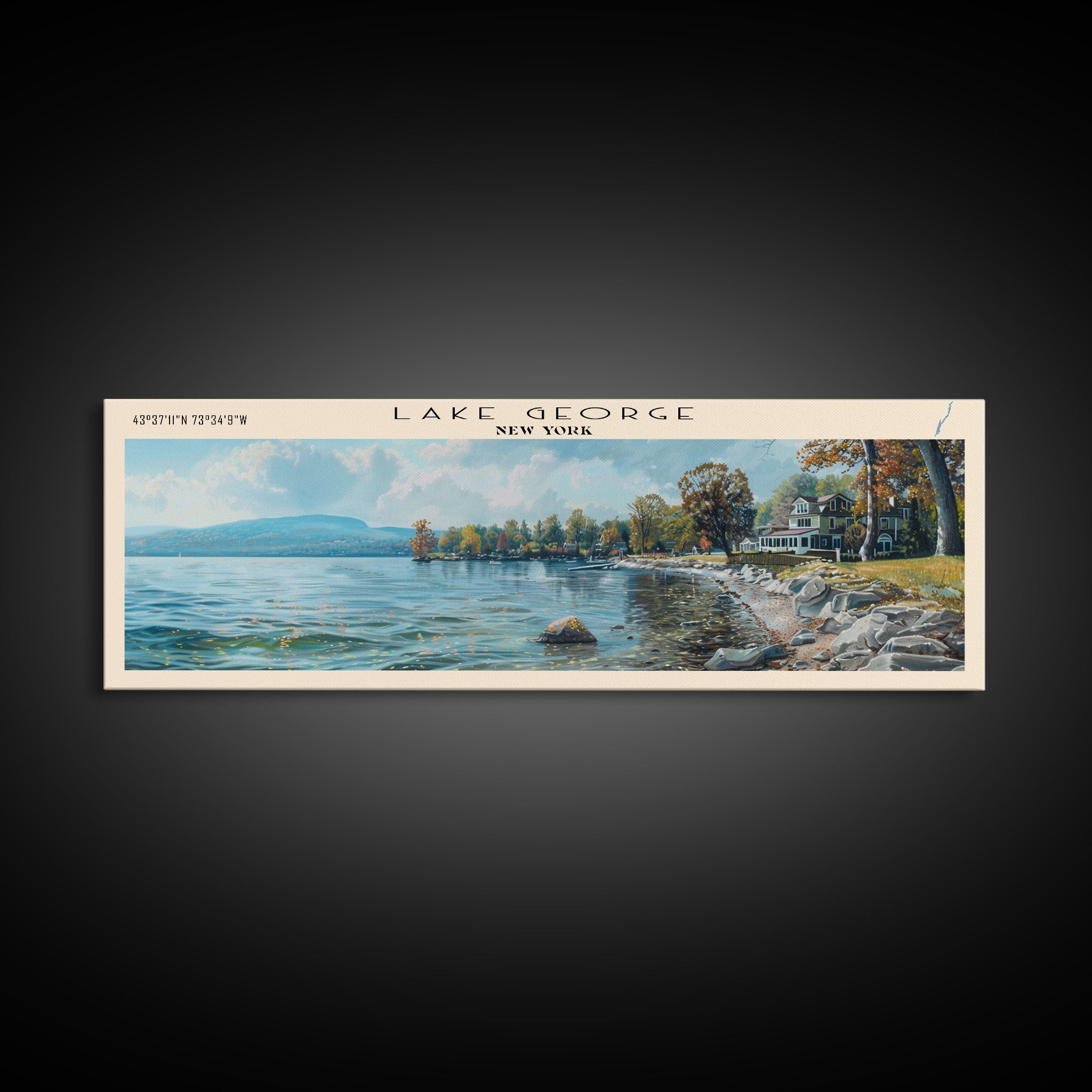 Lake George New York Panoramic Canvas Print — Framed Wall Art