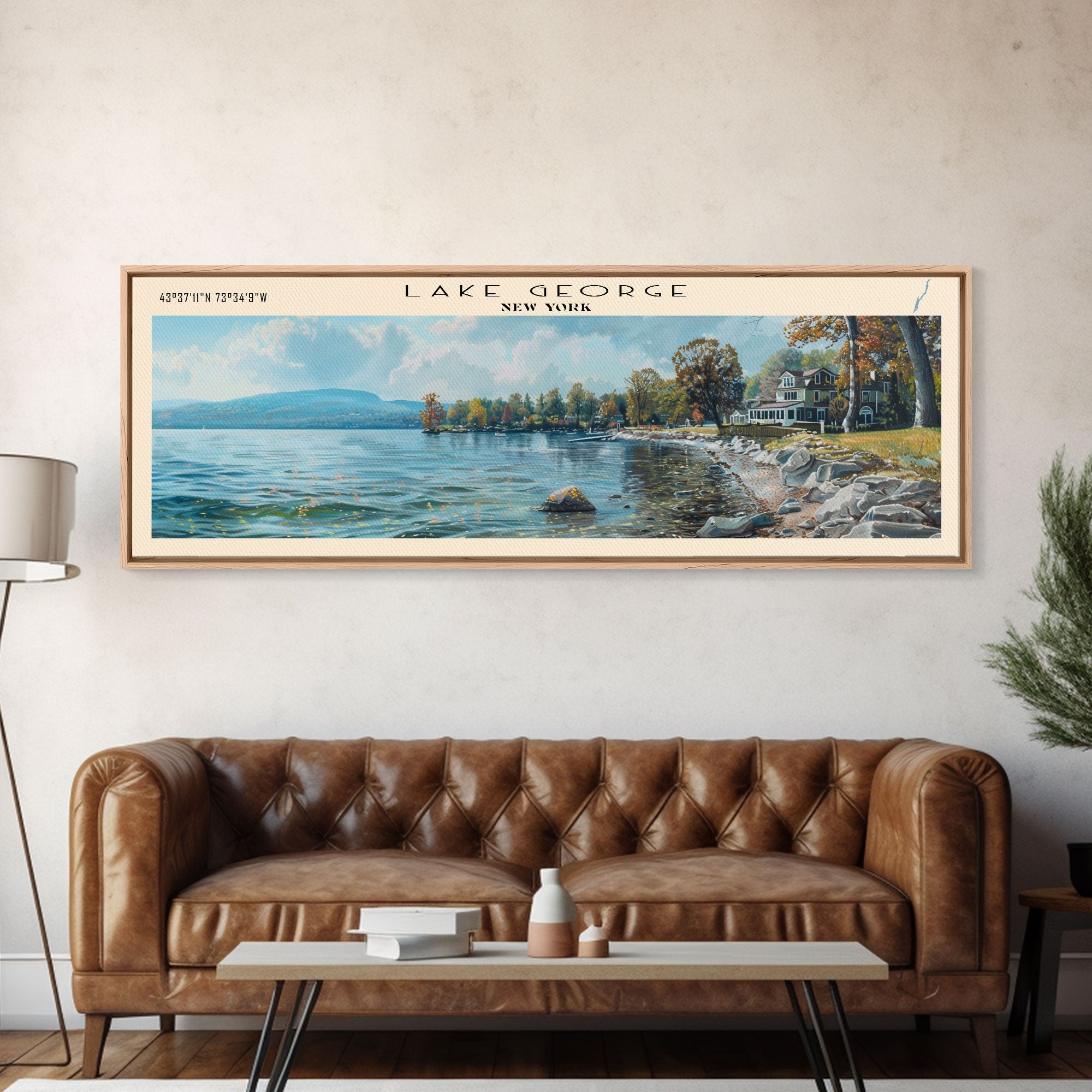 Lake George New York Panoramic Canvas Print — Framed Wall Art