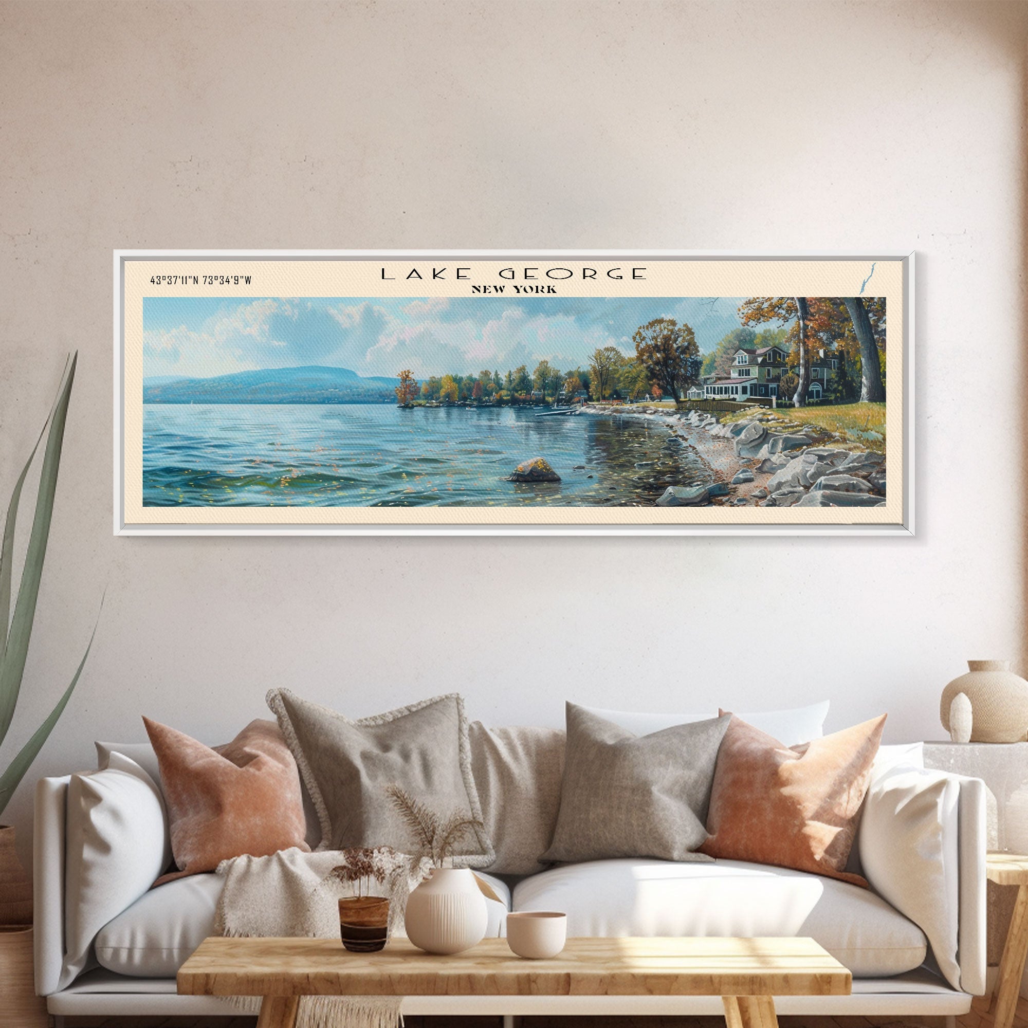 Lake George New York Panoramic Canvas Print — Framed Wall Art