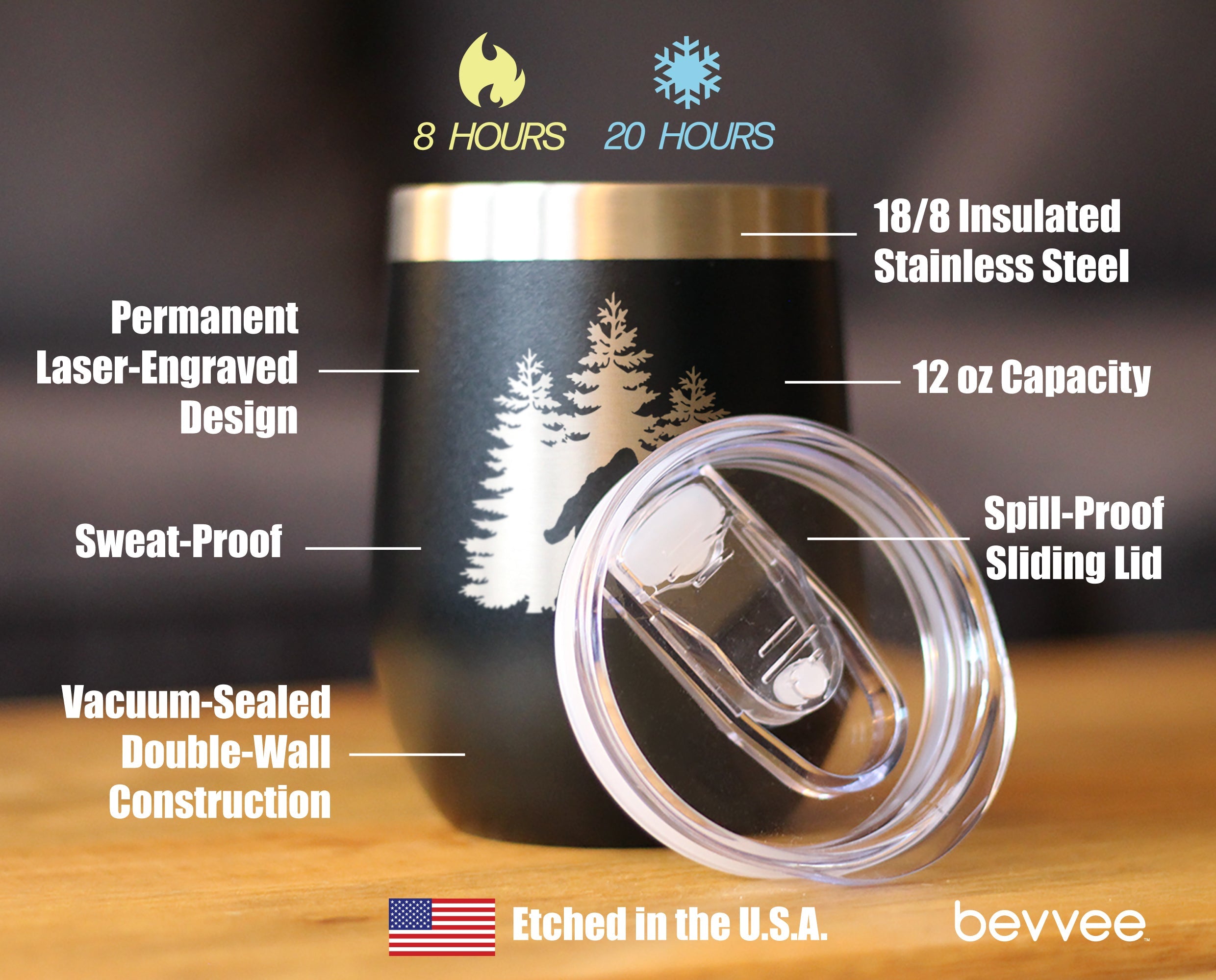 Bigfoot Wine Tumbler — 12oz Stainless Steel, Vacuum Insulated, Sliding Lid