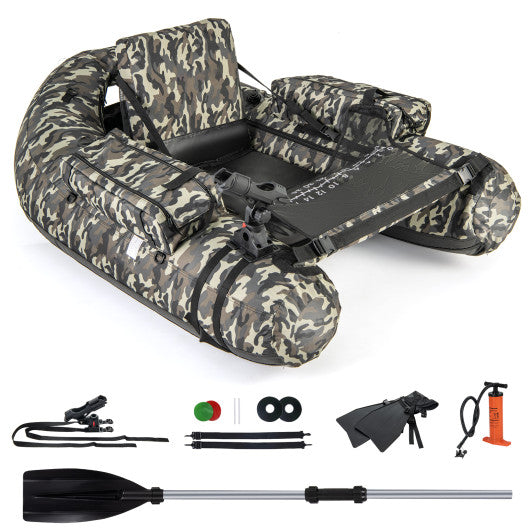 Inflatable Fishing Float Tube | Rod Holder, Fish Ruler & Storage | Camouflage