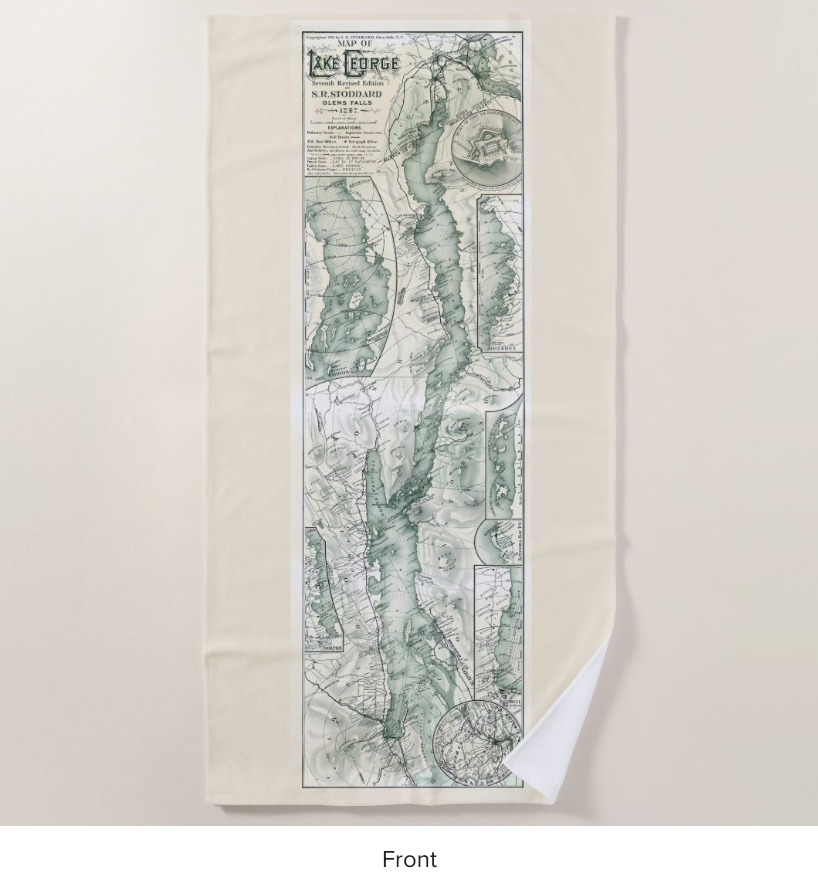 Lake George Beach Towel - Stoddard Map Edition - Front Rotated