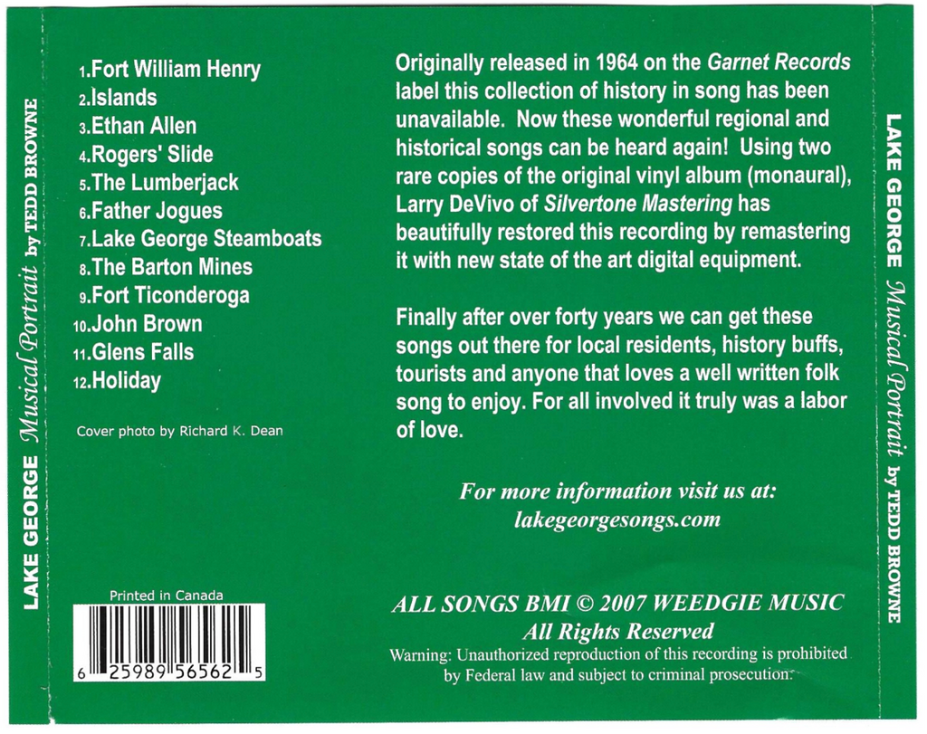 Lake George Musical Portrait Back