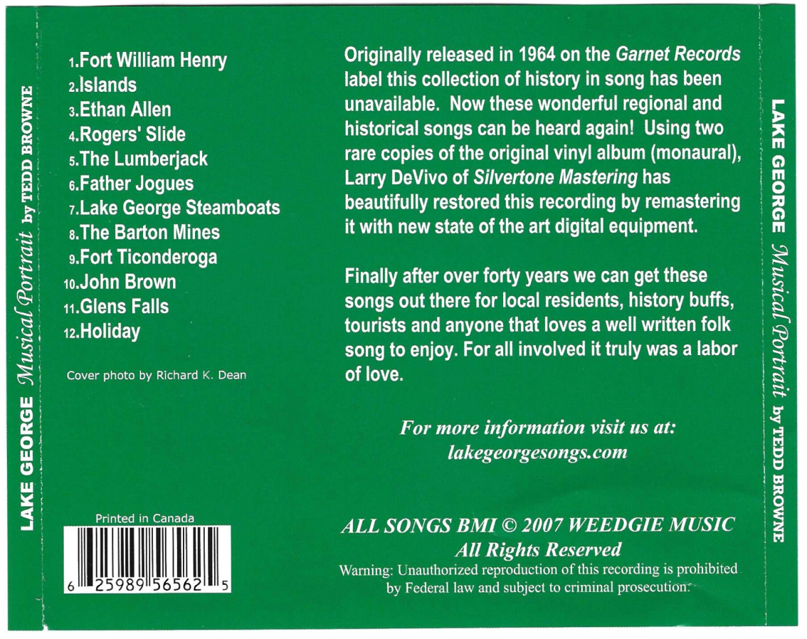 Lake George Musical Portrait Back