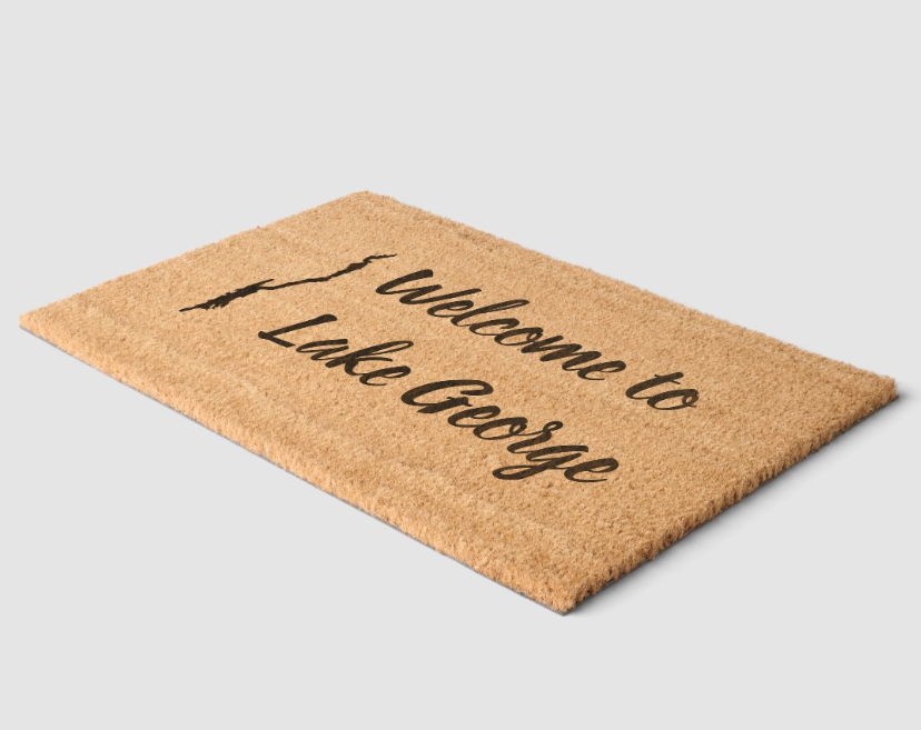 Welcome to Lake George Door Mat with Lake Silhouette