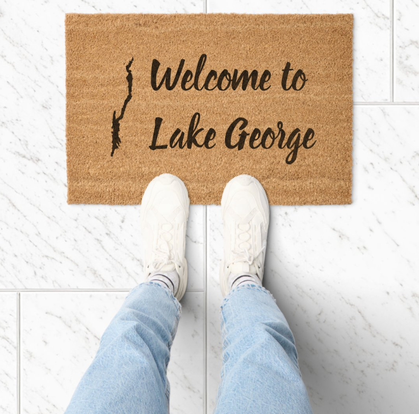 Welcome to Lake George Door Mat with Lake Silhouette