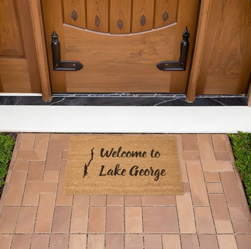 Welcome to Lake George Door Mat with Lake Silhouette
