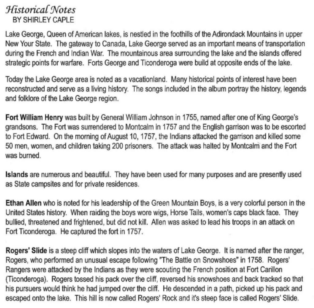 Lake George Musical Portrait Insert 2