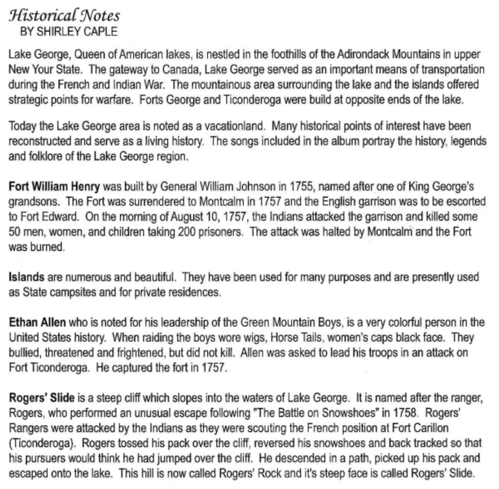 Lake George Musical Portrait Insert 2