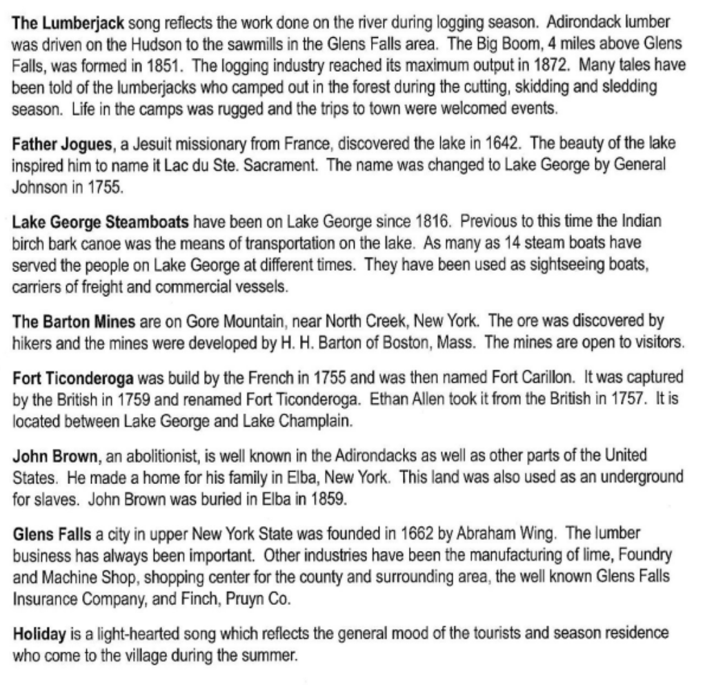 Lake George Musical Portrait Insert 3