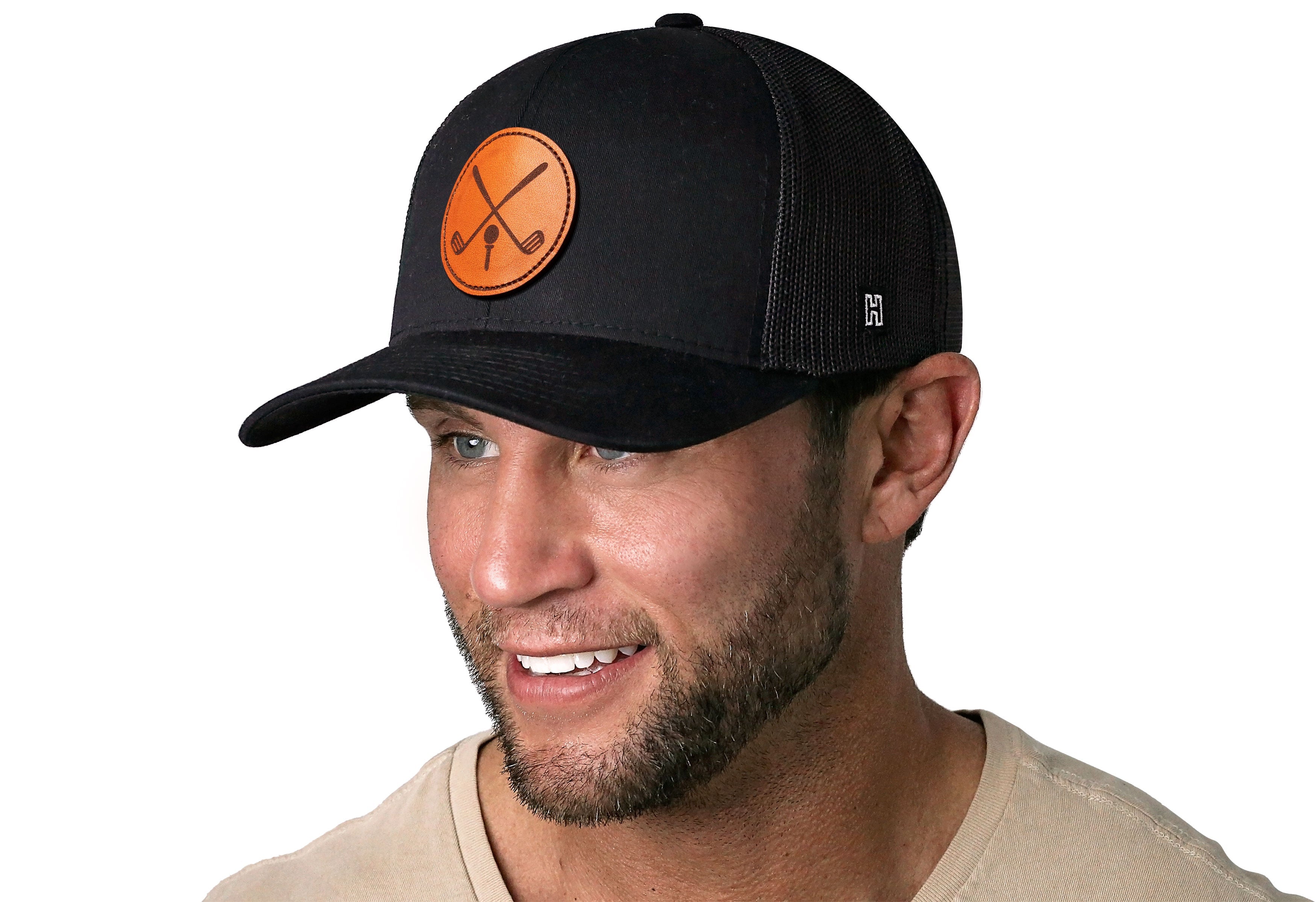 Golf Trucker Hat | Black Club X Leather Patch Snapback by Haka