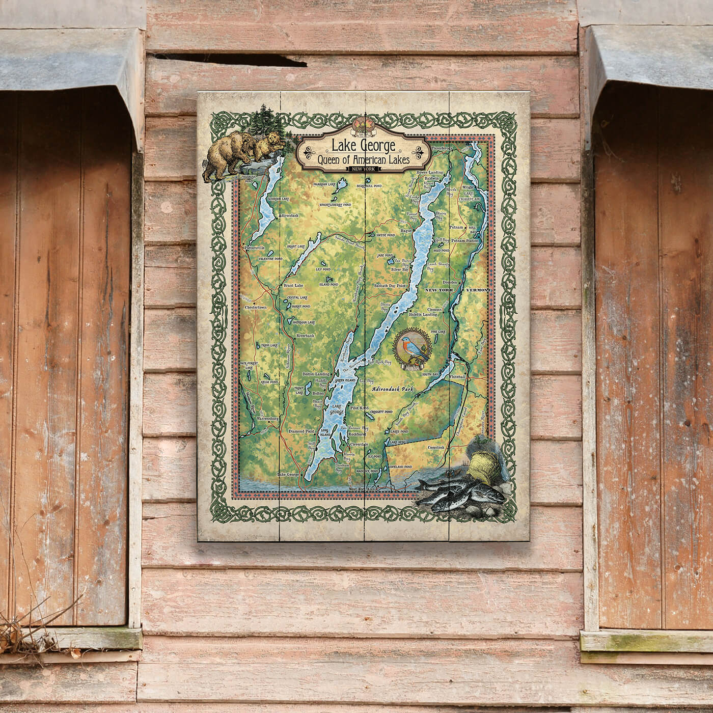 Lake George, New York: Illustrated Map - Wood & Metal Wall Art