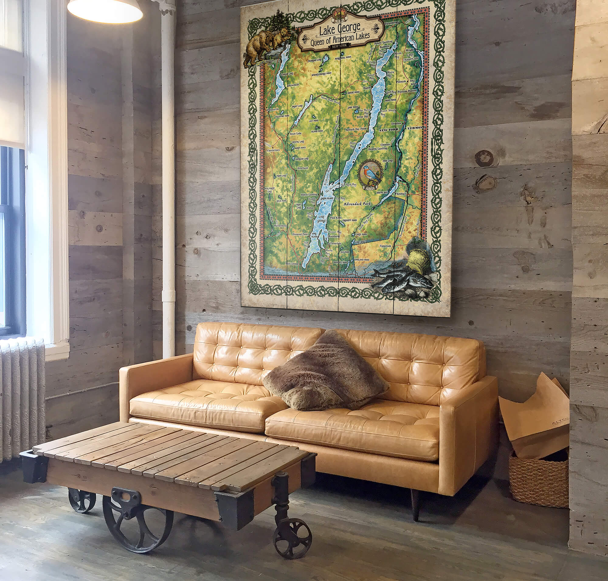 Lake George, New York: Illustrated Map - Wood & Metal Wall Art
