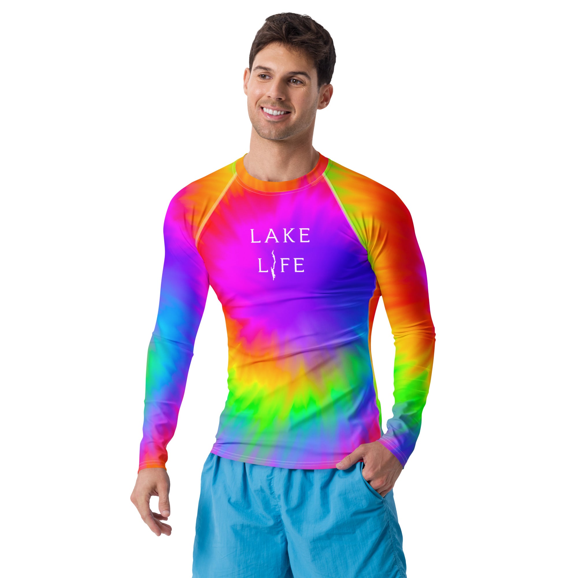Lake George tie-dye rash guard front view