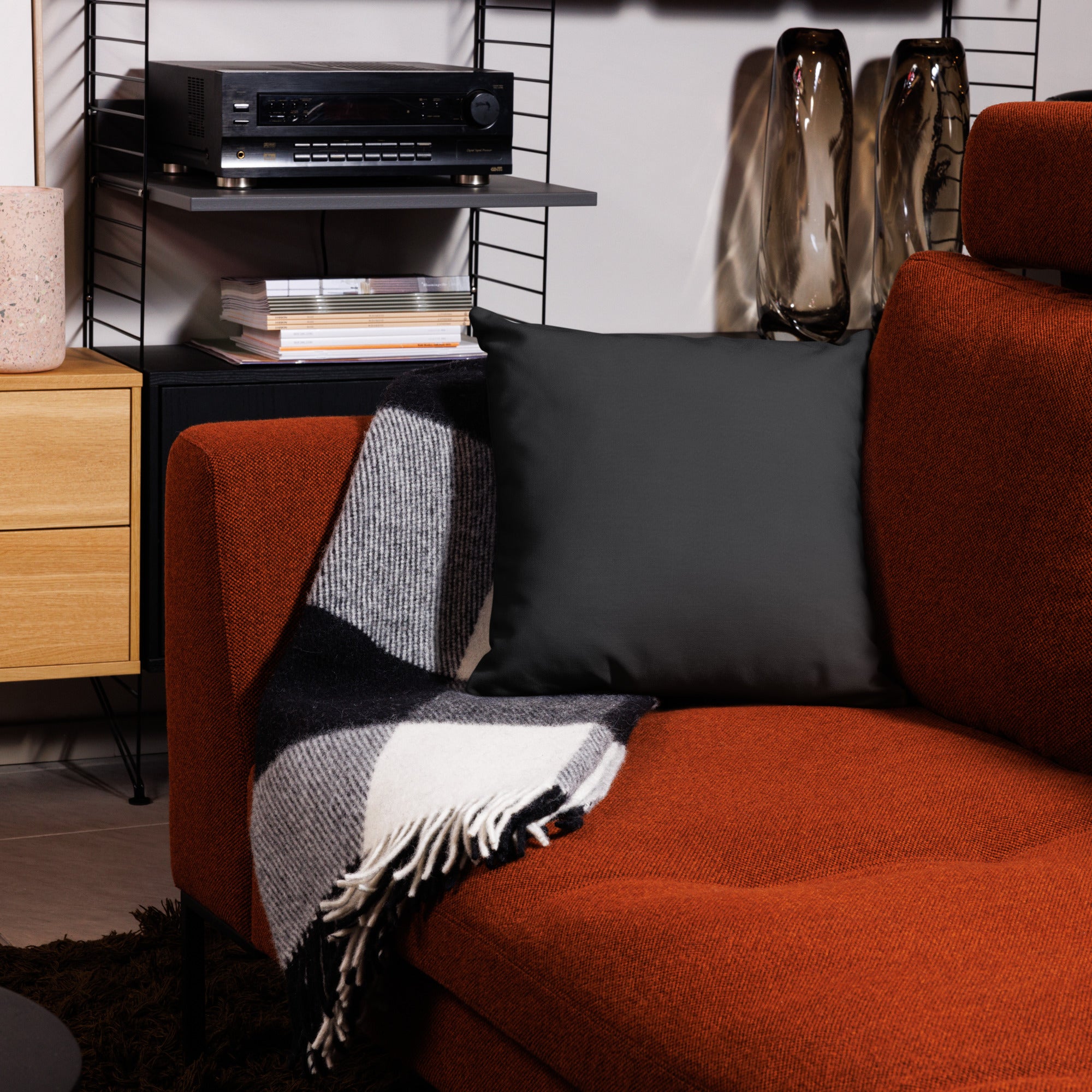 Lake George Throw Pillow In Black With Crossed Paddles