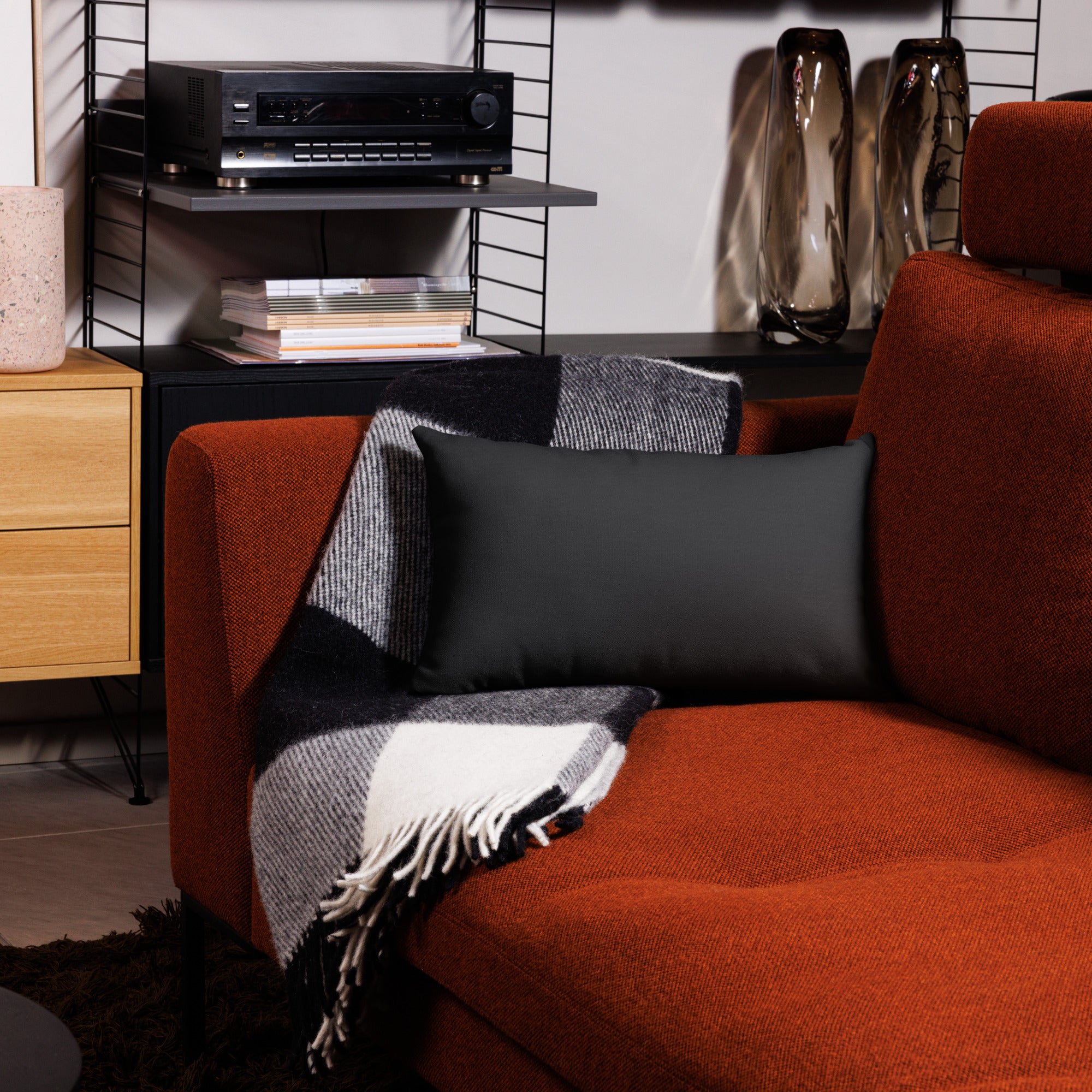 Lake George Throw Pillow In Black With Crossed Paddles