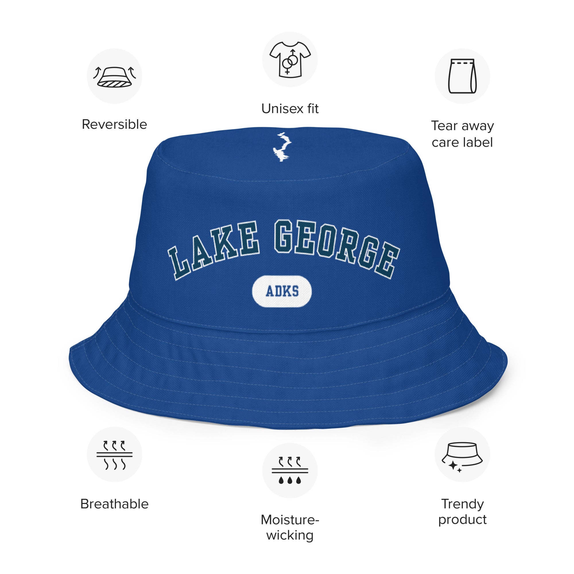 Lake George vintage map of the narrows on bucket hat reversed view