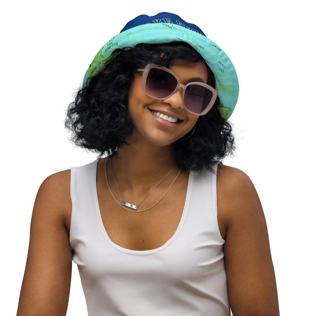 Lake George vintage map of the narrows on bucket hat front view with model