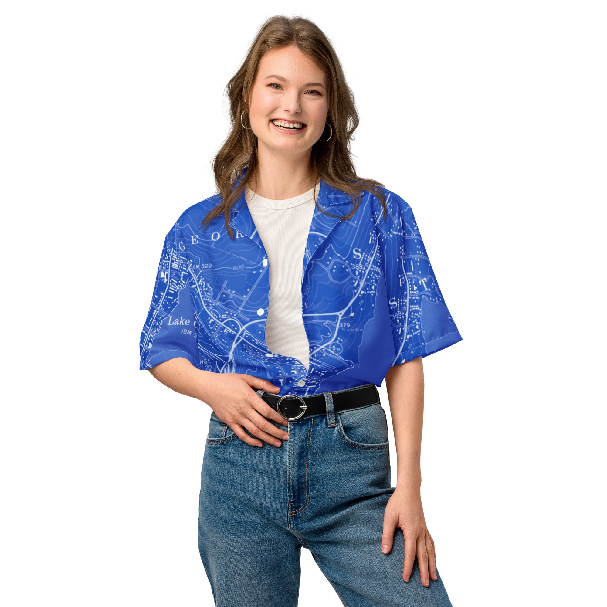 Lake George Vintage Map Shirt - Blueprint Motif