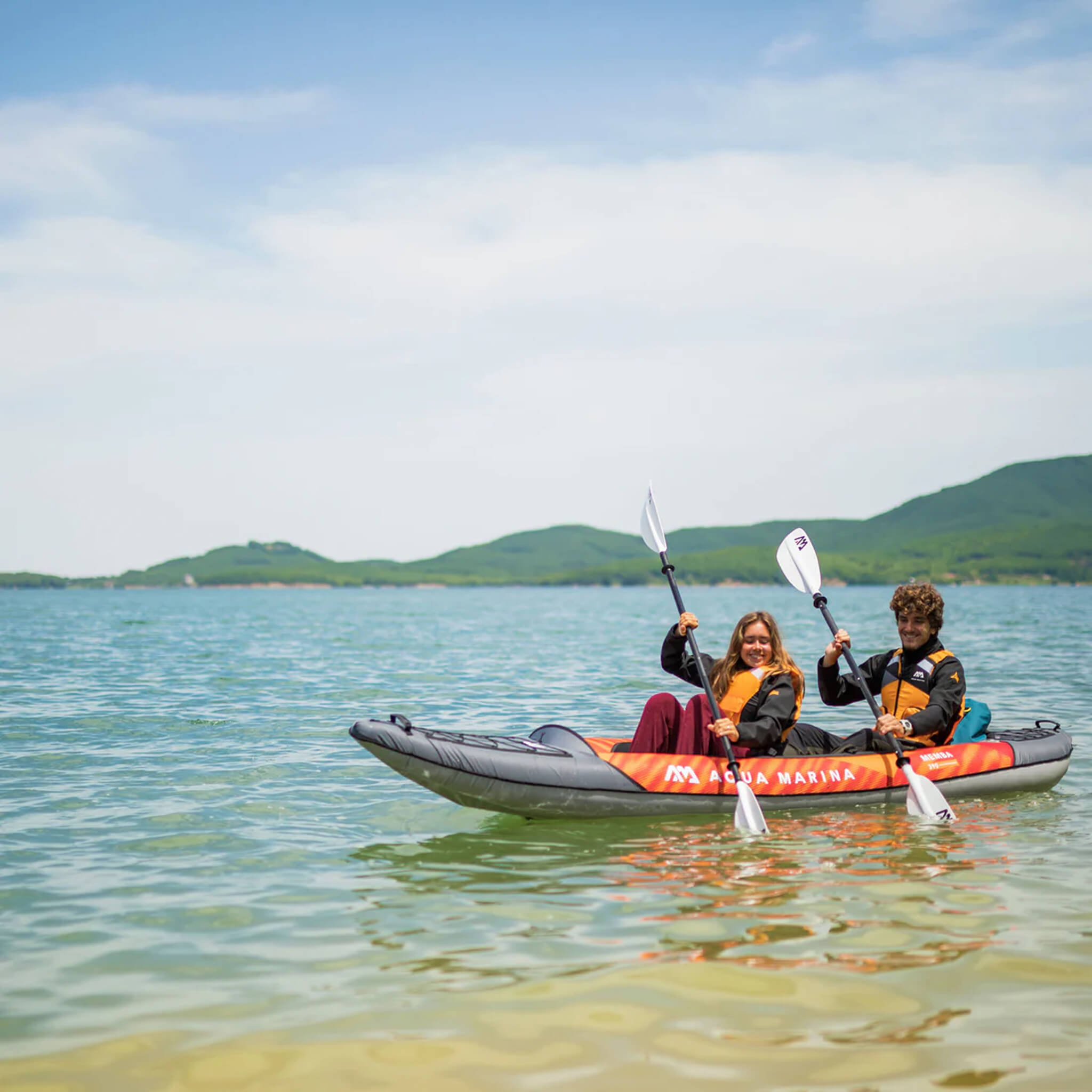 Aqua Marina Memba 390 2-Person Touring Kayak — 12', Drop-Stitch Deck, Paddles Included