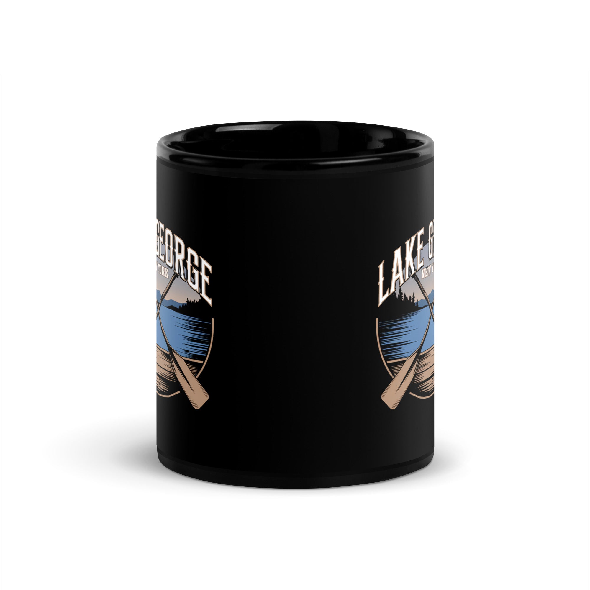Lake George Mug Crossed Paddles Black