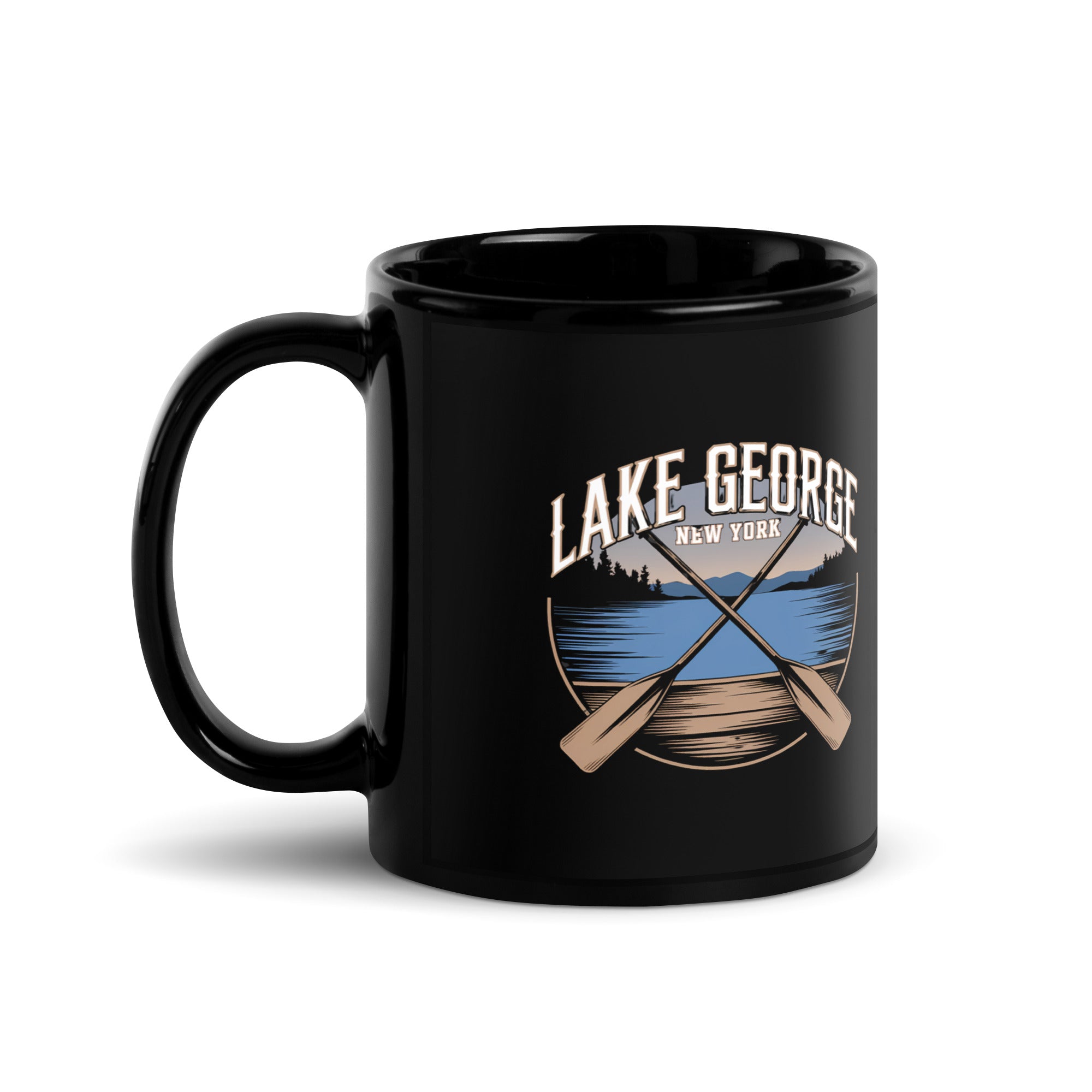 Lake George Mug Crossed Paddles Black