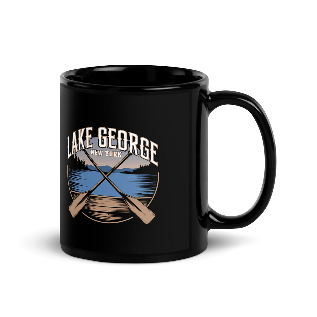 Lake George Mug Crossed Paddles Black