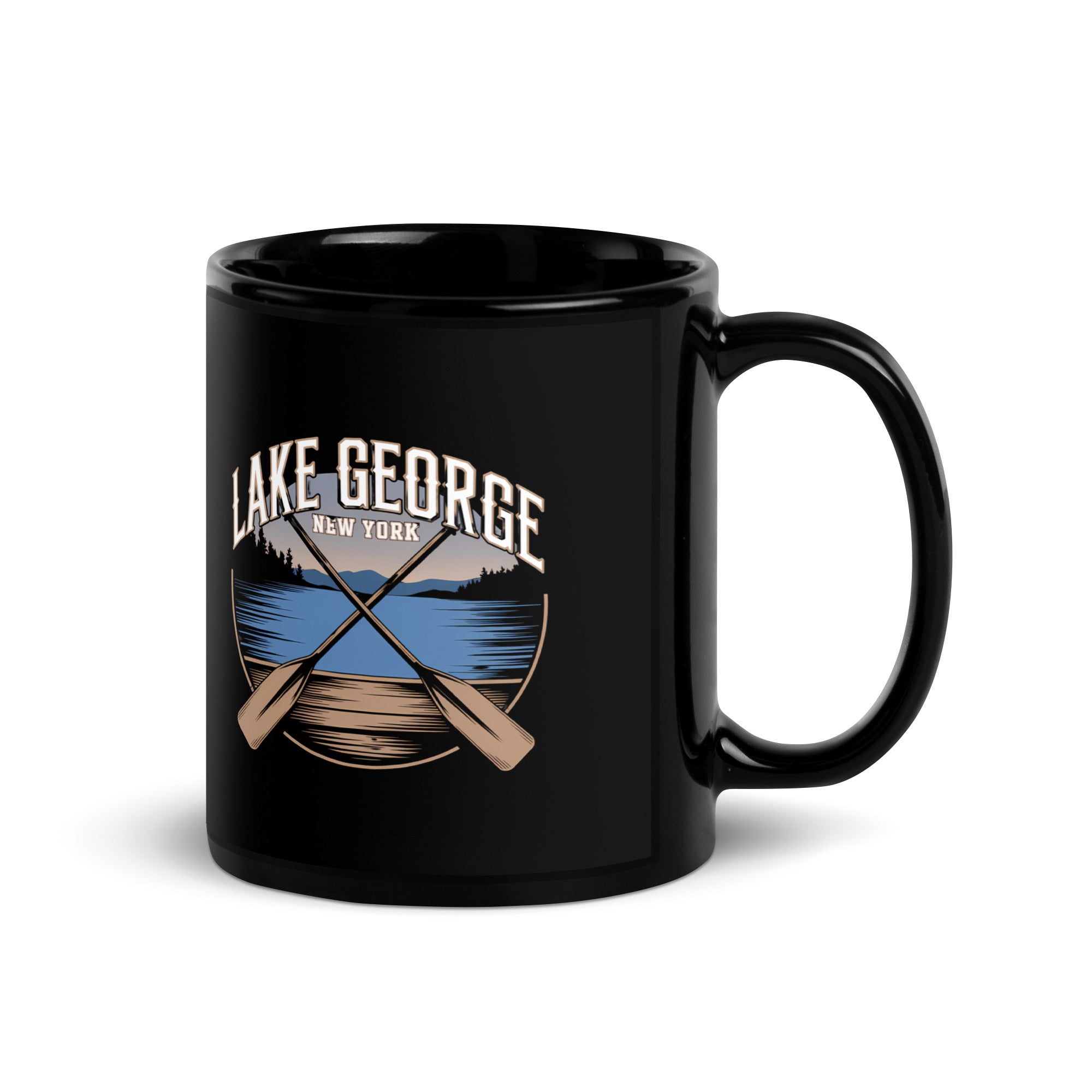 Lake George Mug Crossed Paddles Black