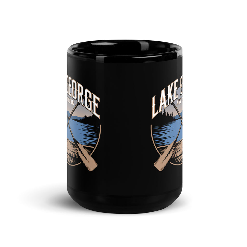 Lake George Mug Crossed Paddles Black