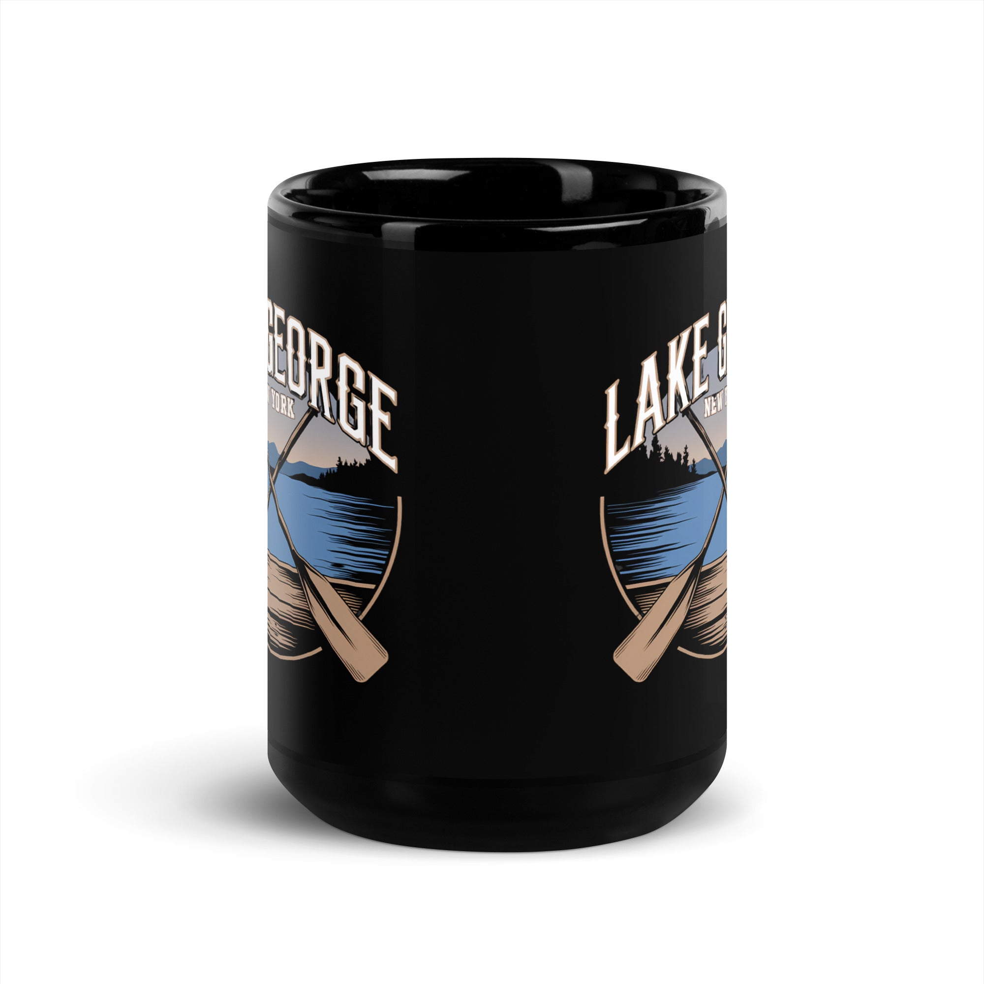 Lake George Mug Crossed Paddles Black