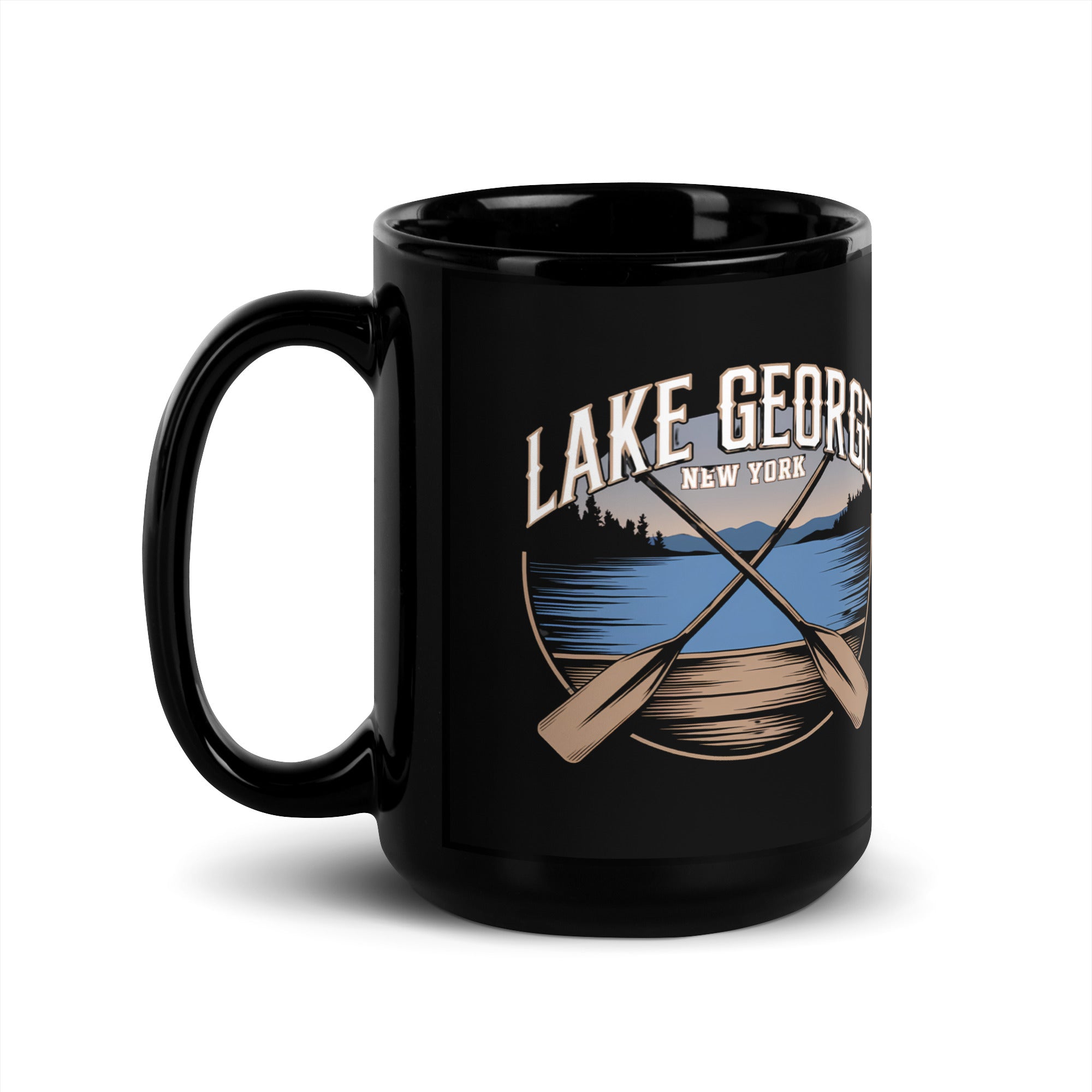 Lake George Mug Crossed Paddles Black