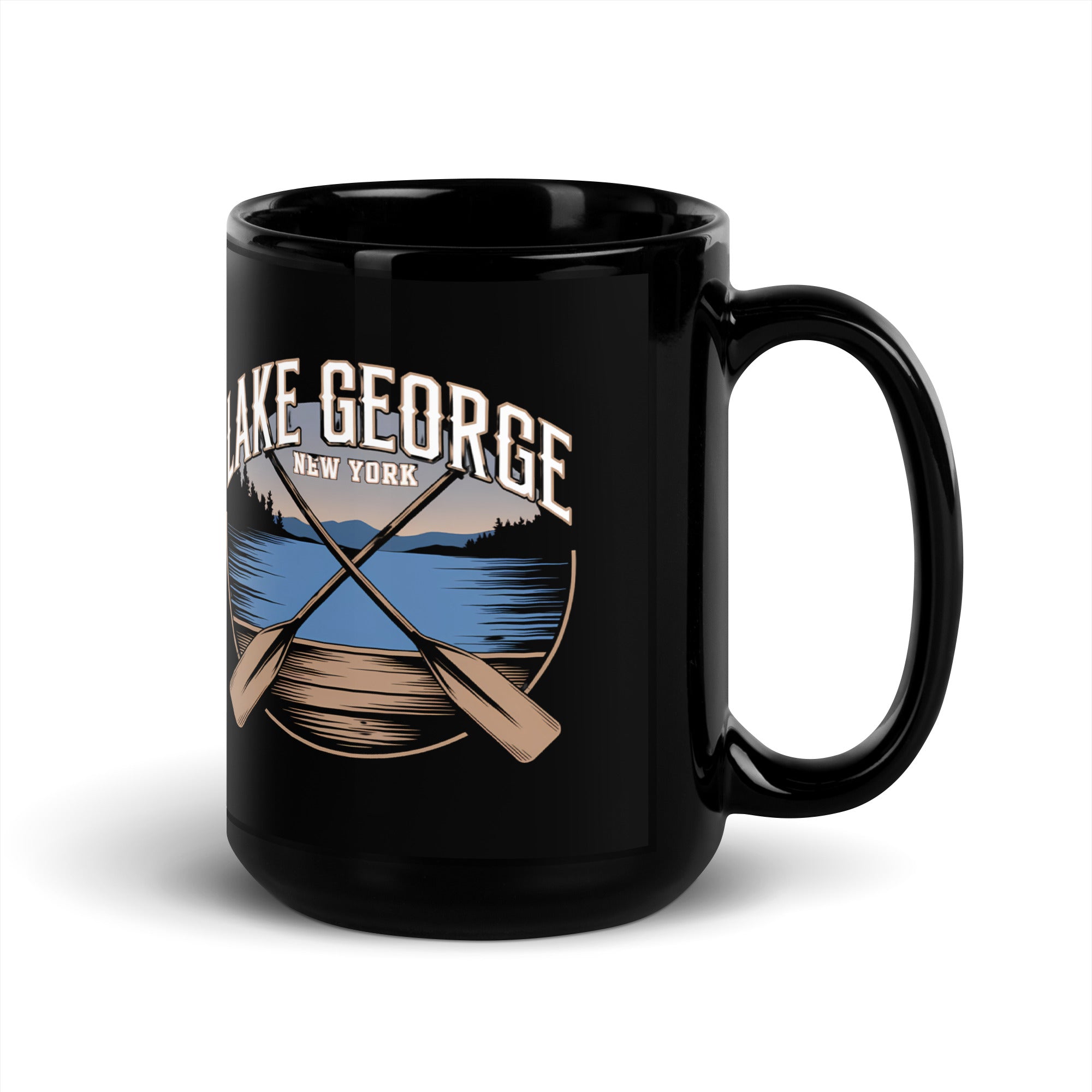 Lake George Mug Crossed Paddles Black